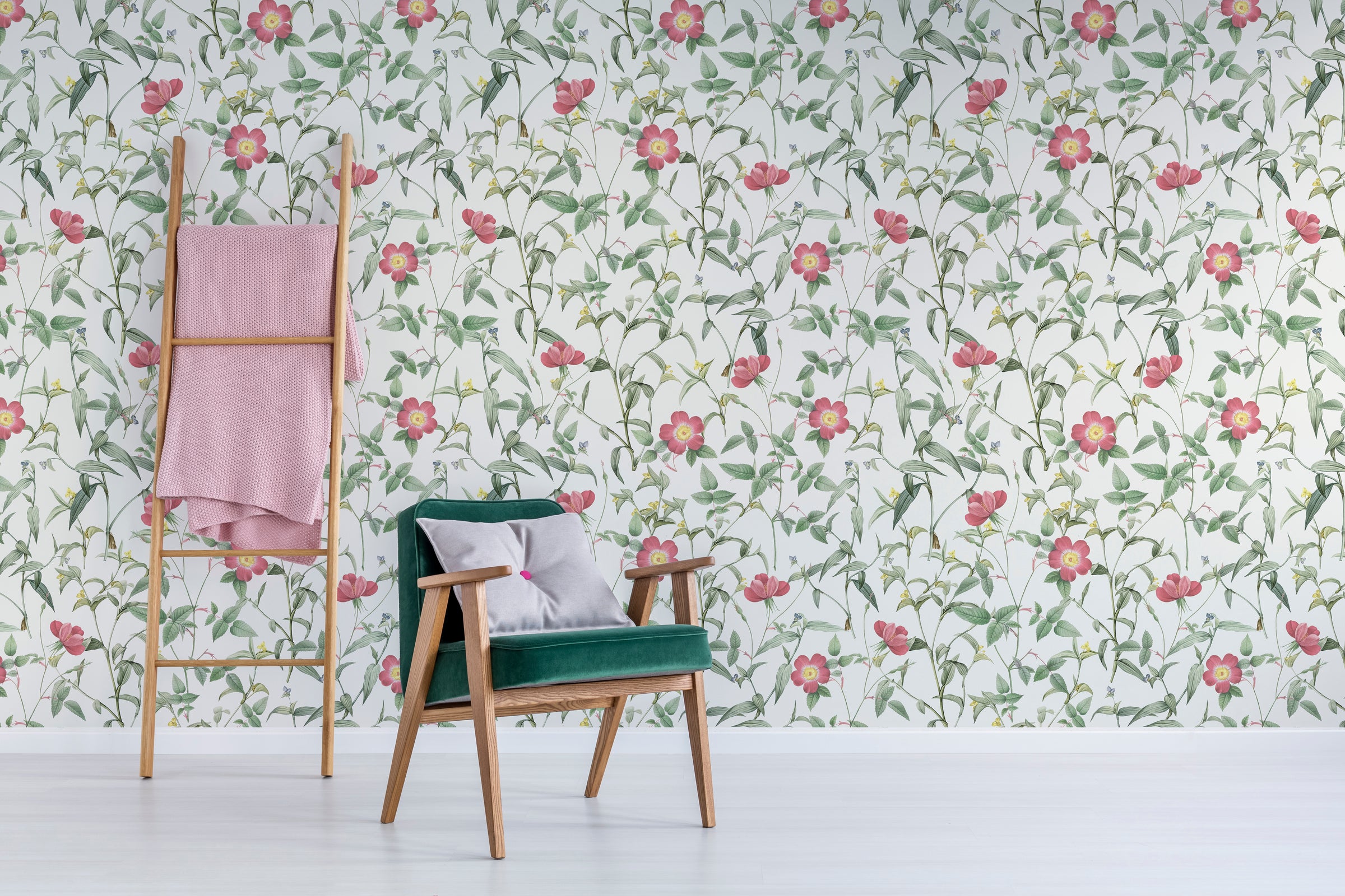 French Floral Design | Pink Roses Removable Wallpaper for Bedroom