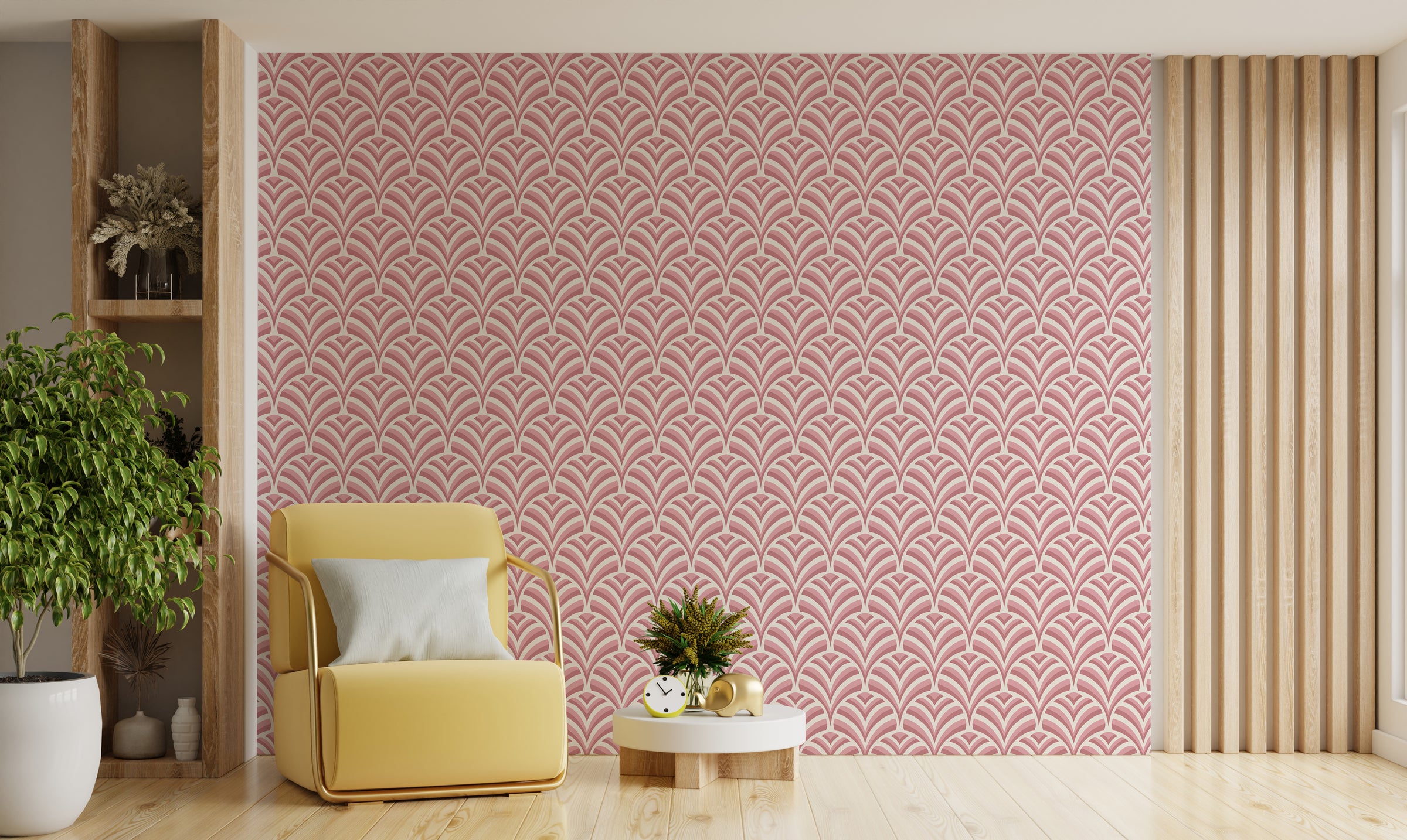 Art Deco Pink Scallop Pattern Removable Wallpaper