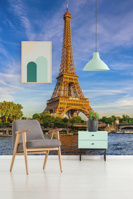 Paris architecture panorama wallpaper featuring Eiffel Tower skyline for bright reading room decor