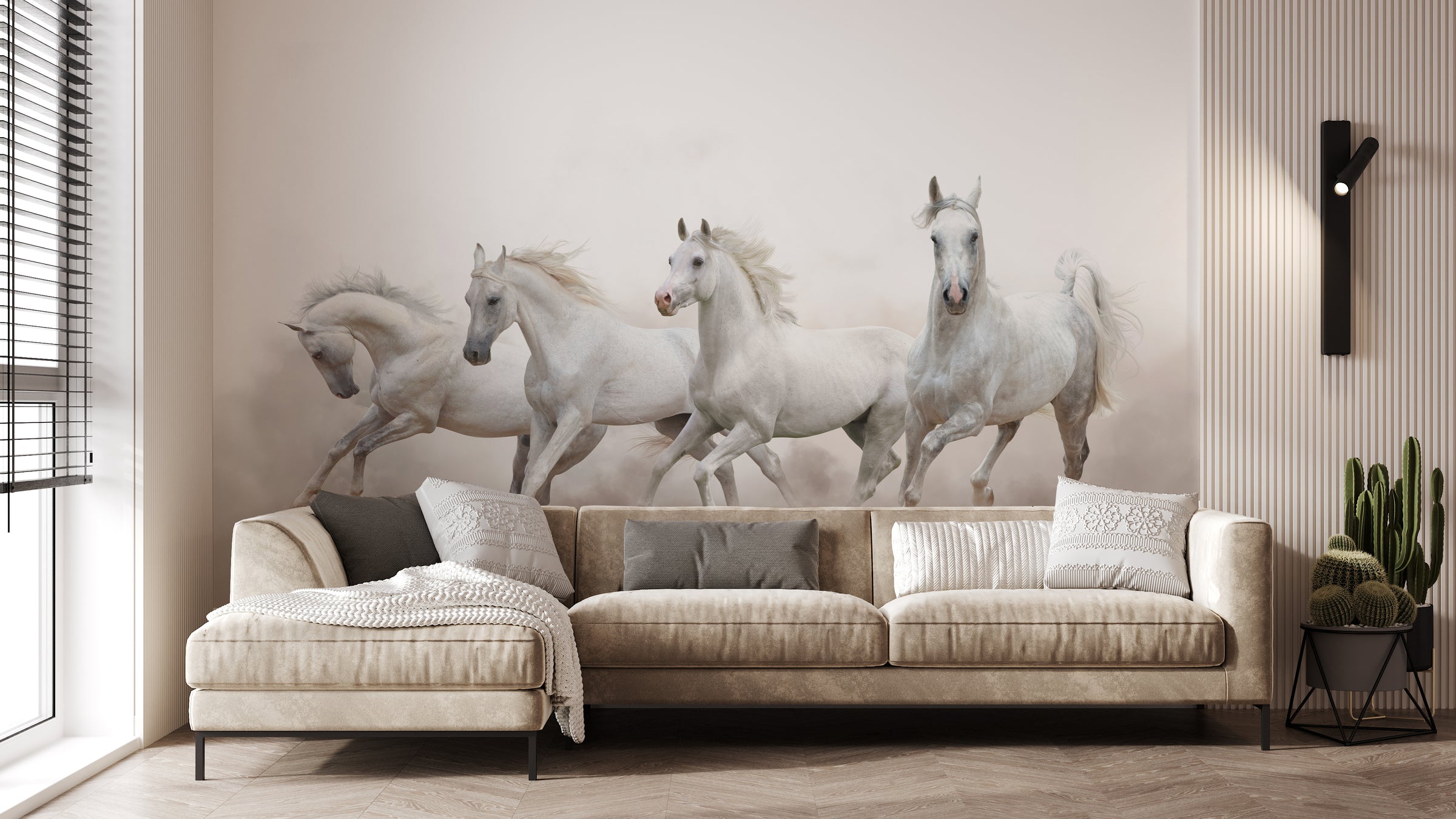 White Horse Running Wallpaper| Luxurious Western Ranch Peel and Stick Decor