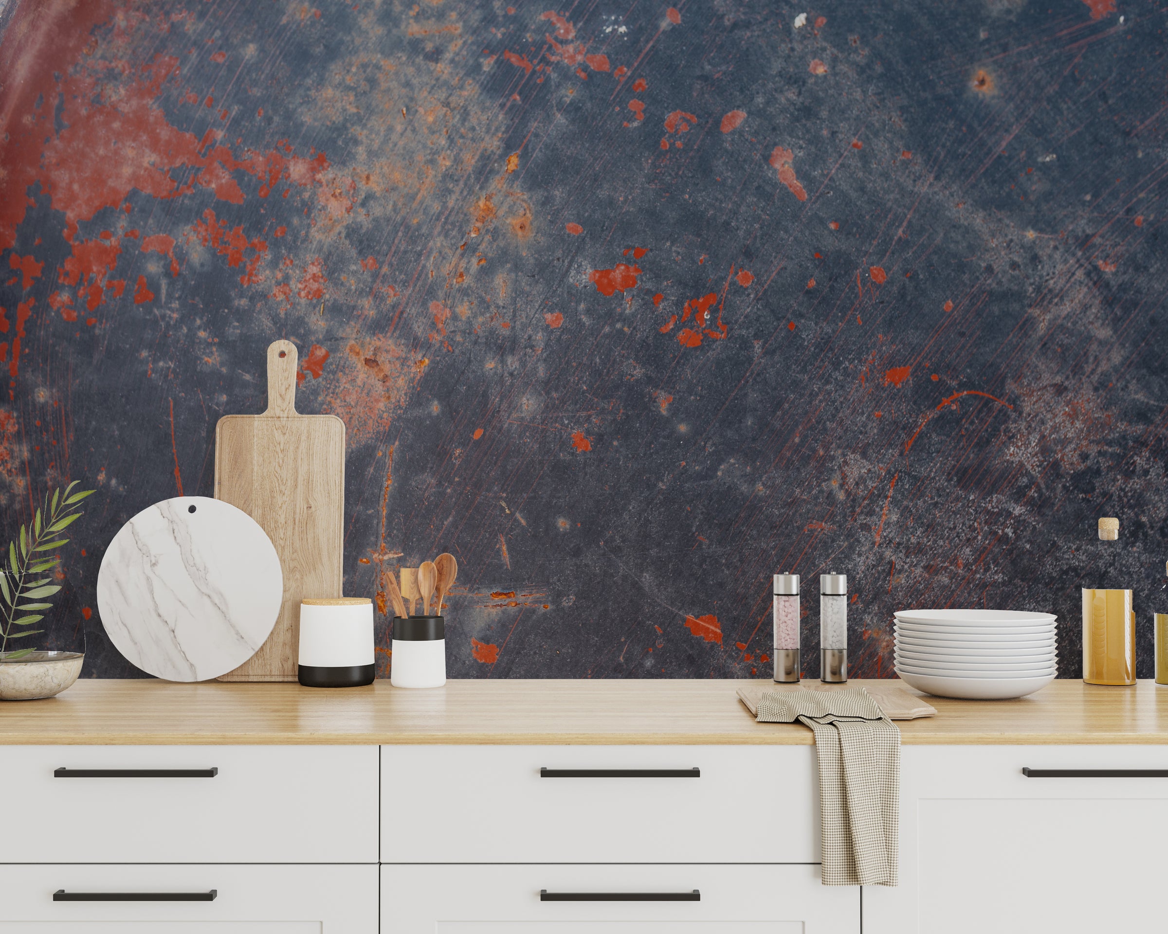 Industrial Rust Texture Wallpaper | Navy Blue And Burnt Orange | Grunge Wall Mural – Peel and Stick Removable | Loft Office Decor
