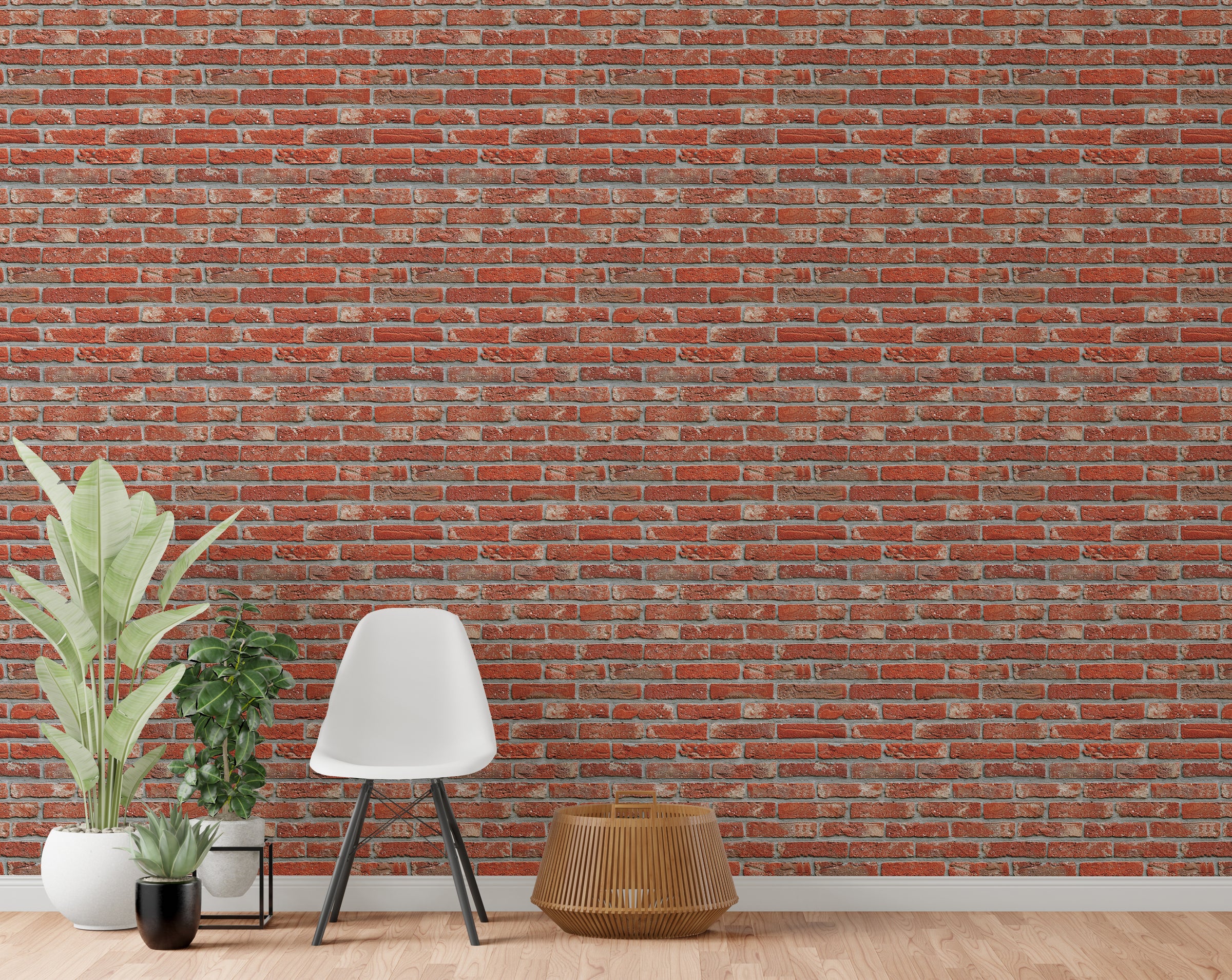 Rustic loft style brick wallpaper mural transforming dining room decor with a chic Parisian industrial. vibe