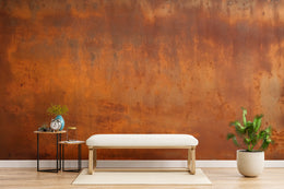 Stylish office wall decor featuring oxidized metal texture in deep burnt orange tones