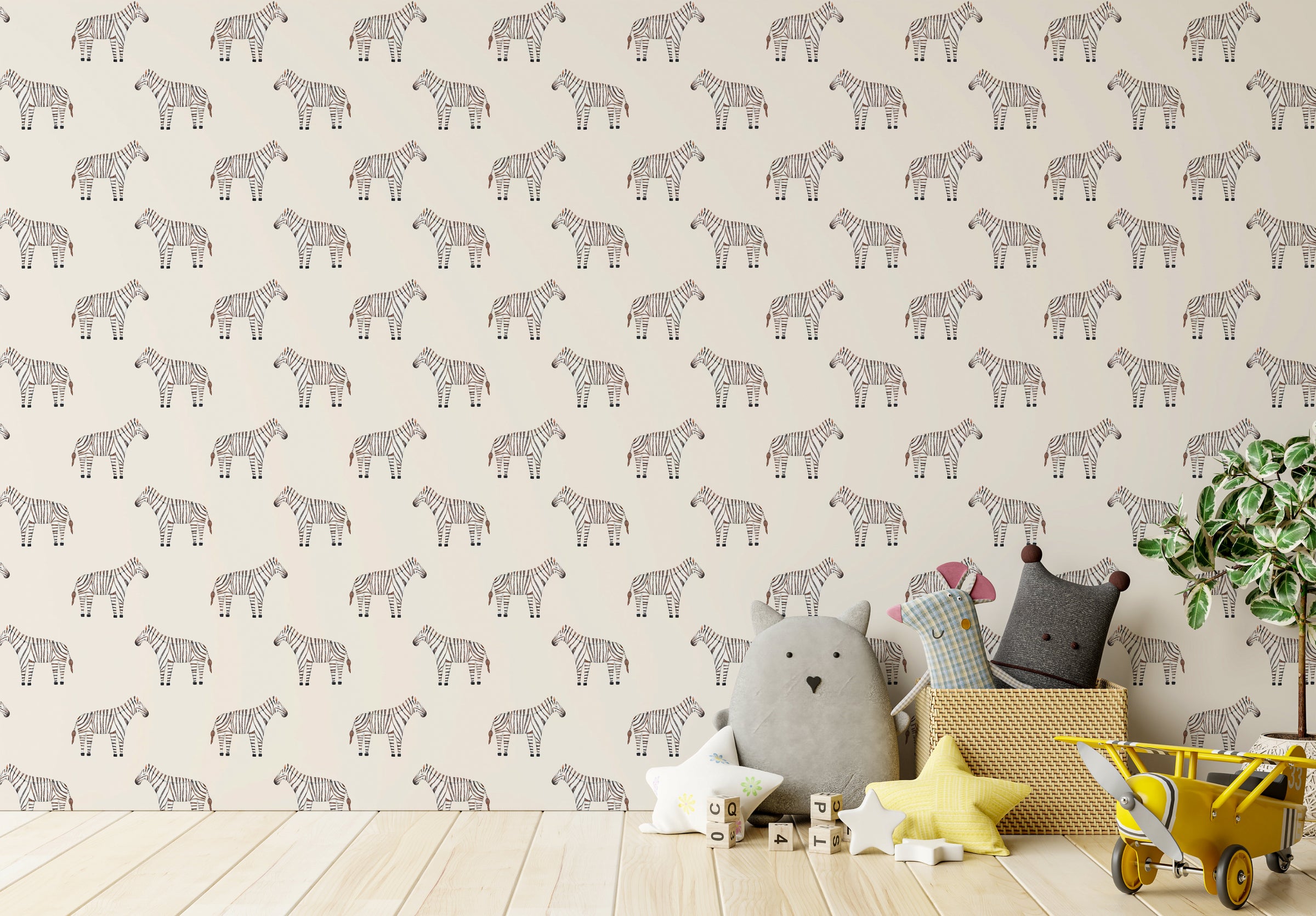 Modern kids study corner decorated using zebra stripe pattern wallpaper mural producing creative educational environment for growing minds