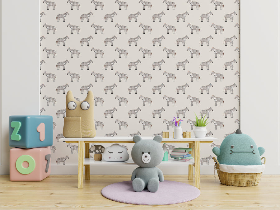 Zebra Safari Peel and Stick Wallpaper | Black and White Animal Kids Room Wall Decor