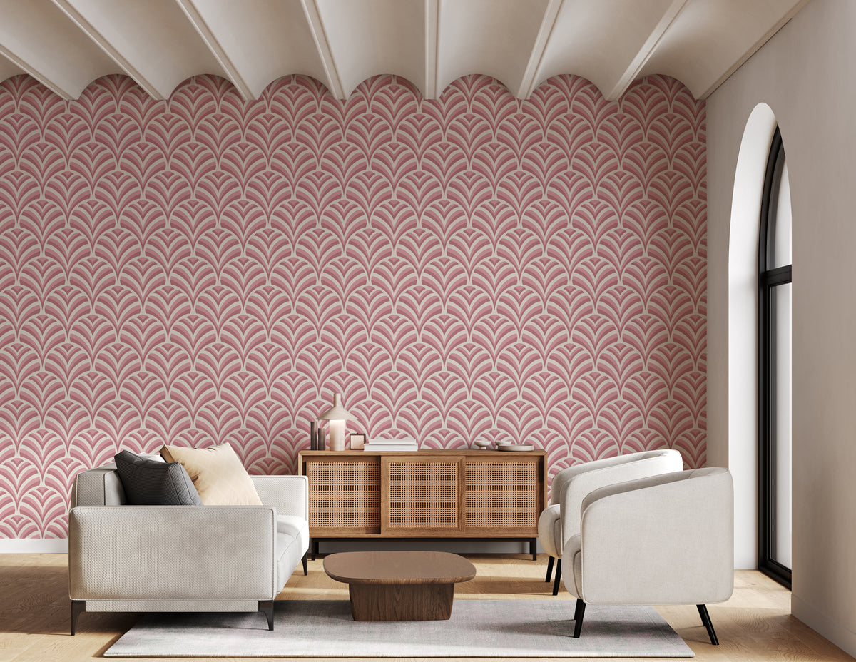 Art Deco Pink Scallop Pattern Removable Wallpaper