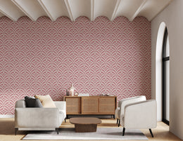 Art Deco Pink Scallop Pattern Removable Wallpaper