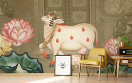 Sacred Pichwai Kamdhenu Wallpaper | Indian Cultural Removable Wall Mural