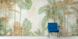 Jungle foliage design with palm trees in muted green for modern home office