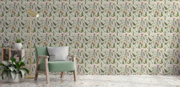 Floral mural design with soft greenery, warm tones, modern home office feature wall decor