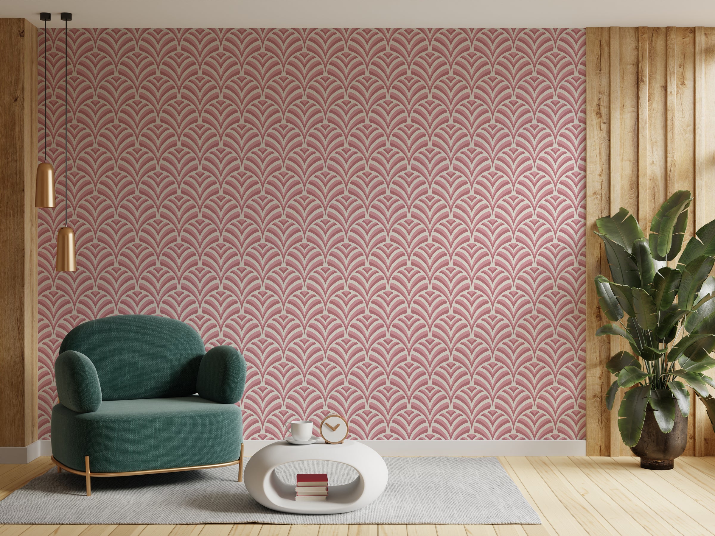 Art Deco Pink Scallop Pattern Removable Wallpaper