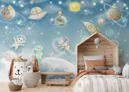 Galaxy Animal Wallpaper | Blue Space Nursery Peel and Stick Wall Mural