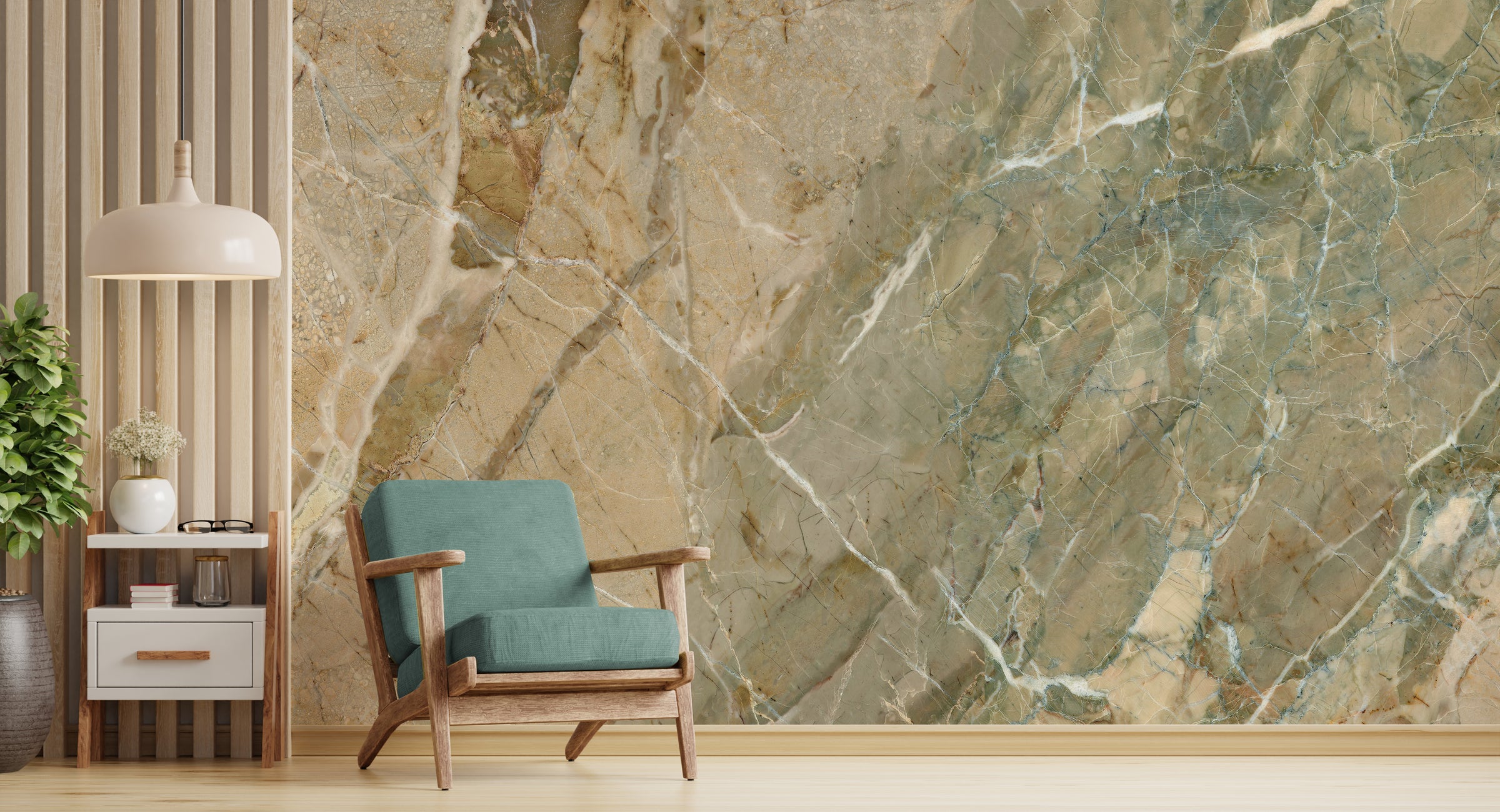 Marble Design | Beige Green Stone Texture Removable Wallpaper