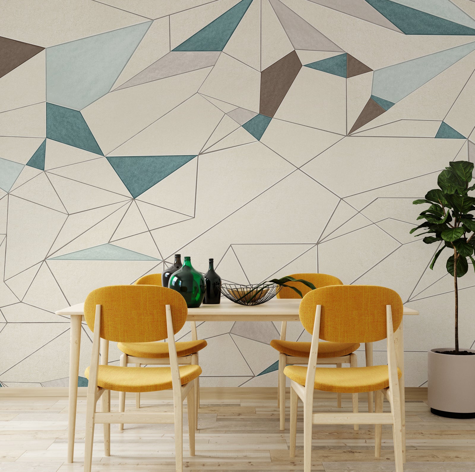 Abstract Geometric Wall Covering | Teal Beige Removable Modern Wallpaper