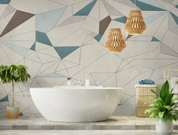 Abstract Geometric Wall Covering | Teal Beige Removable Modern Wallpaper