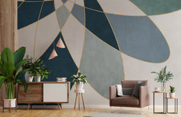 Blue Gold Geometric Wall Mural | Abstract Peel and Stick Wallpaper
