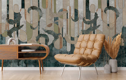 Teal green abstract wallpaper with textured patterns perfect for contemporary office interiors