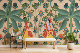 Radha Krishna Pichwai Indian Wallpaper | Pooja Room Peel and Stick Wallpaper