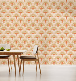 Retro fan arch pattern wall covering for stylish dining space decor
