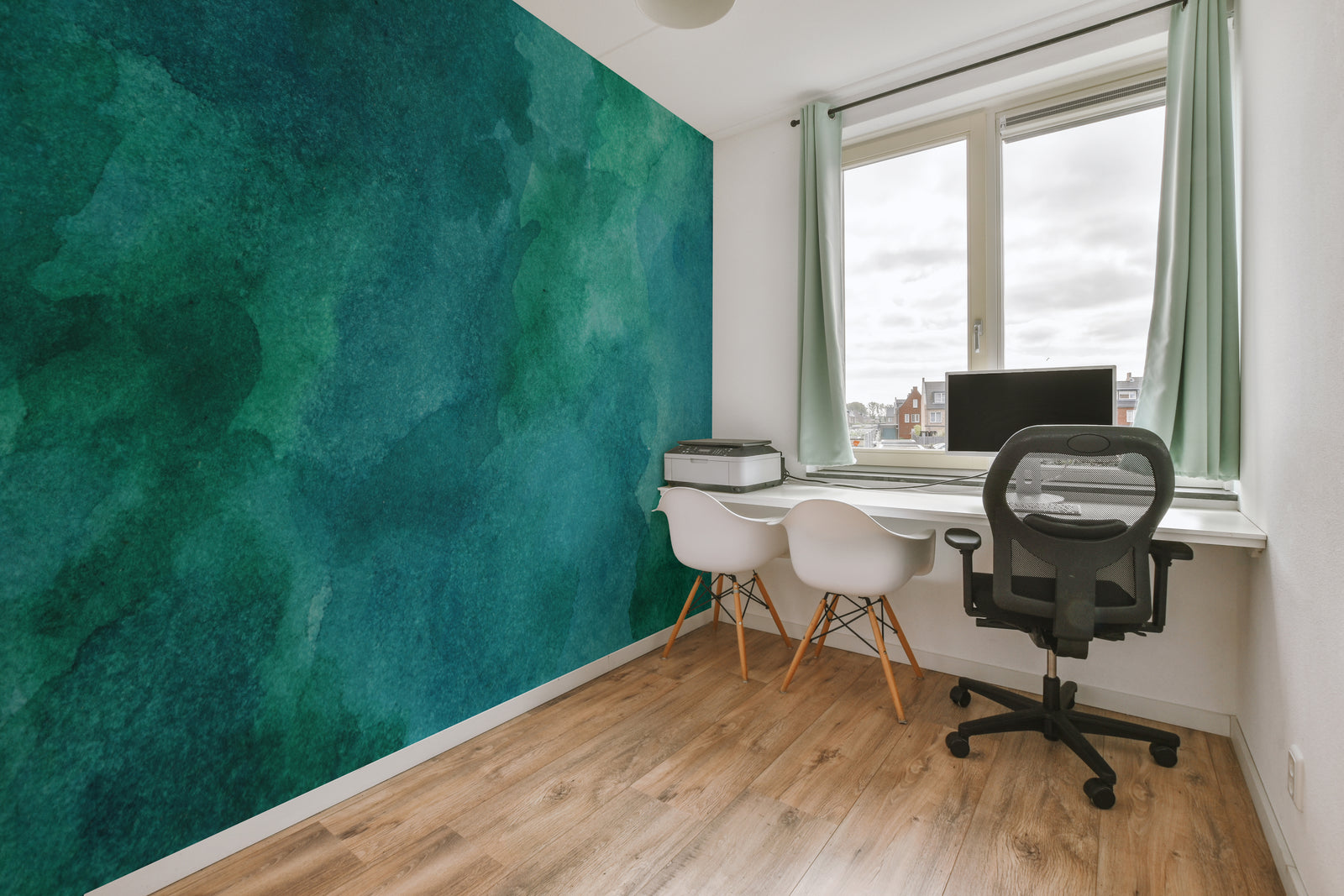 Ocean Teal Watercolor Wallpaper | Ombre Modern Removable Wall Mural