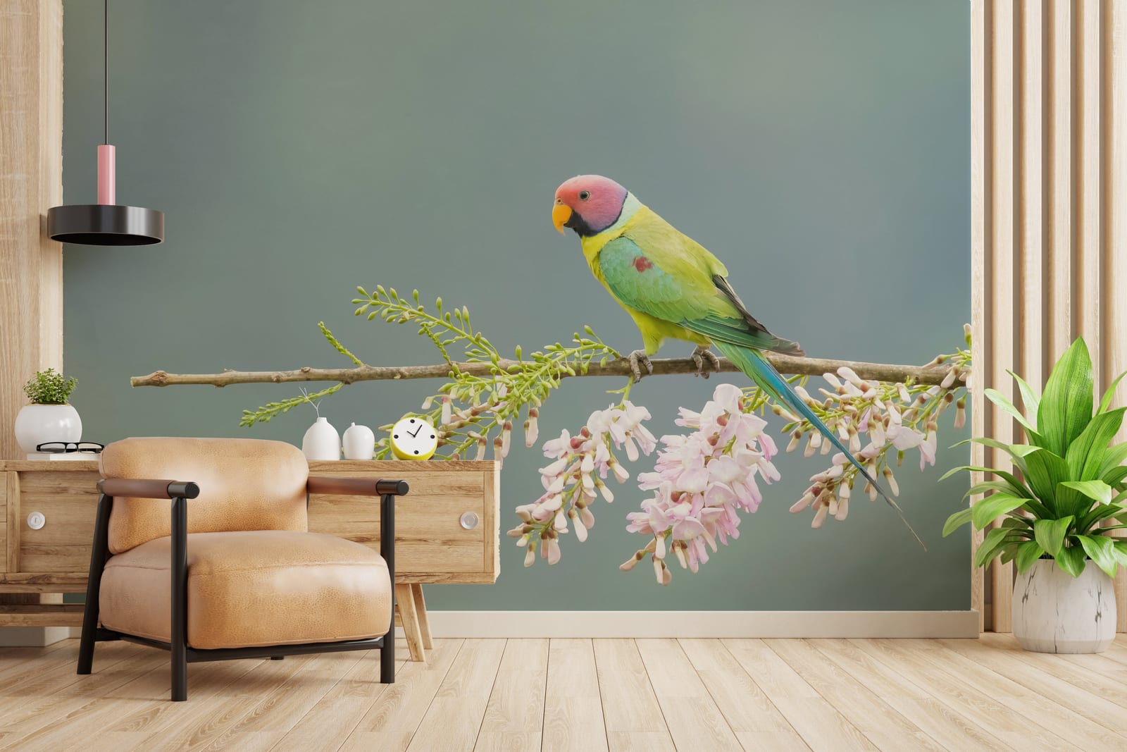 Nature Inspired Parrot Design | Vibrant Peel And Stick Living Room Wall Art Wallpaper