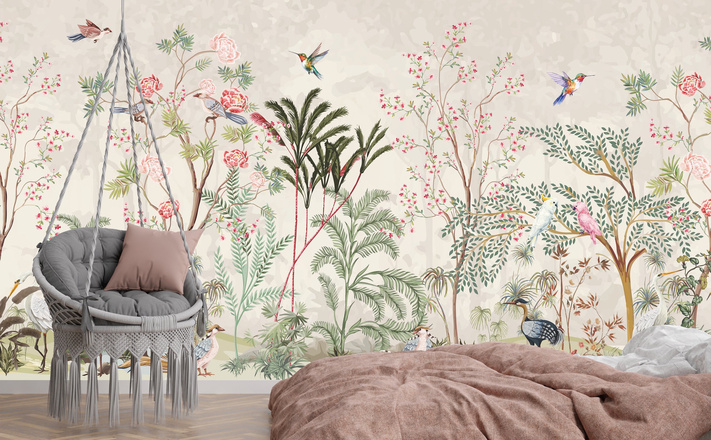 Chinoiserie Botanical Tree Mural | Floral Peel and Stick Wallpaper