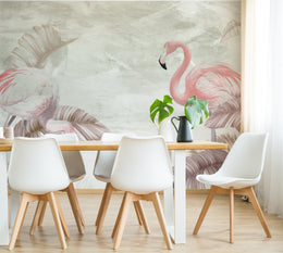 Premium flamingo wallpaper with soft tropical tones for boutique interior decor spaces