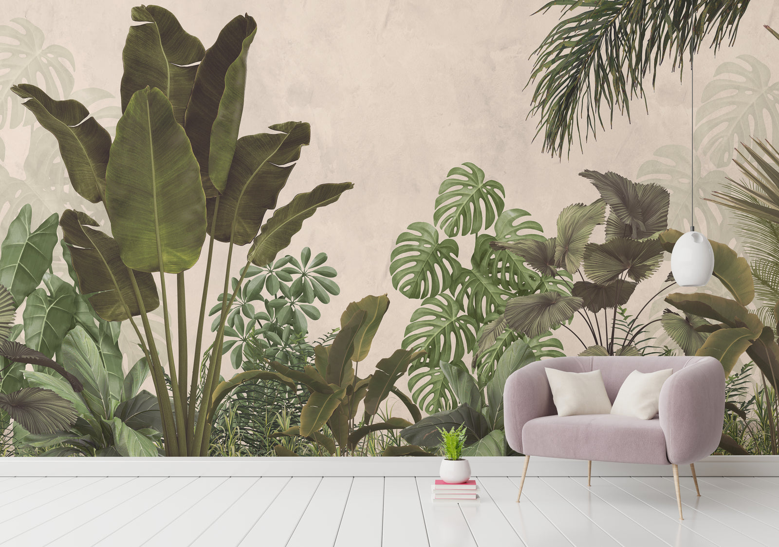 Bohemian Dark Green Tropical Palm Leaves Wallpaper