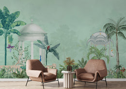 Classic Pavilion Jungle Wall Mural enhancing luxury lounge with artistic tropical garden atmosphere