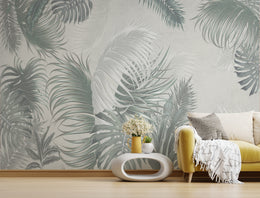 Oboe Dusty Green Large Leaves Wallpaper Murals