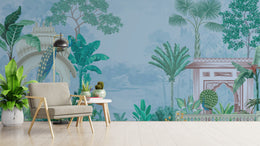 Nature inspired bird and beige floral pattern perfect for modern office wall styling