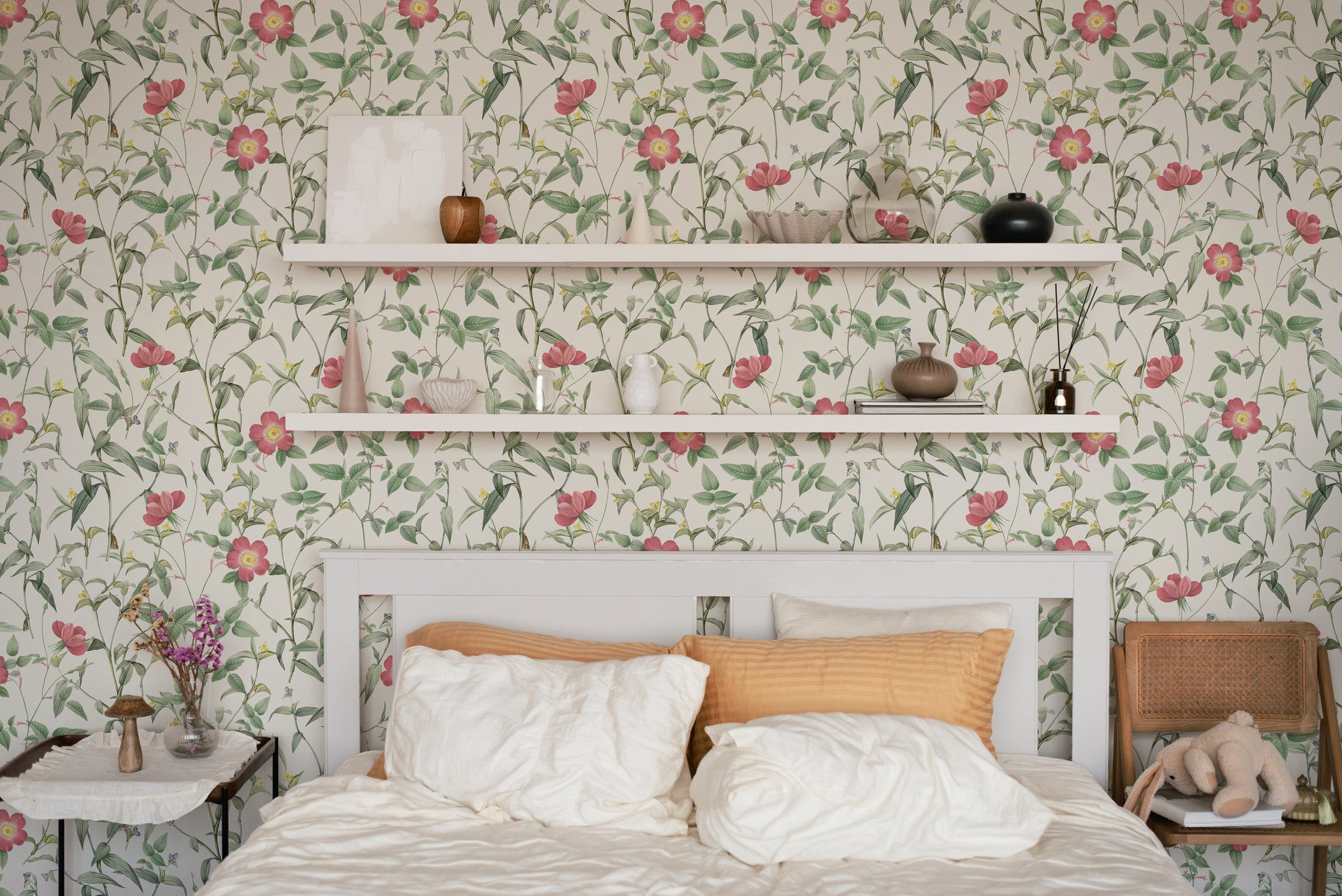 French Floral Design | Pink Roses Removable Wallpaper for Bedroom
