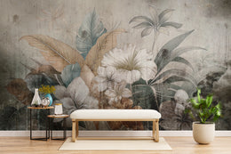 Hand Drawn Nostalgic Tropical Botanical Wallpaper
