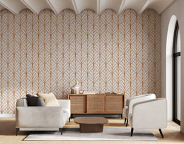 Rust Brown Leaf Wallpaper | Modern Repeat Pattern Art Deco | Peel And Stick