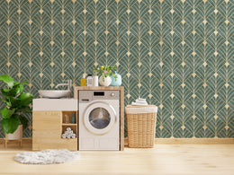 Green and Gold Art Deco Wallpaper | Removable Luxury Wall Decor