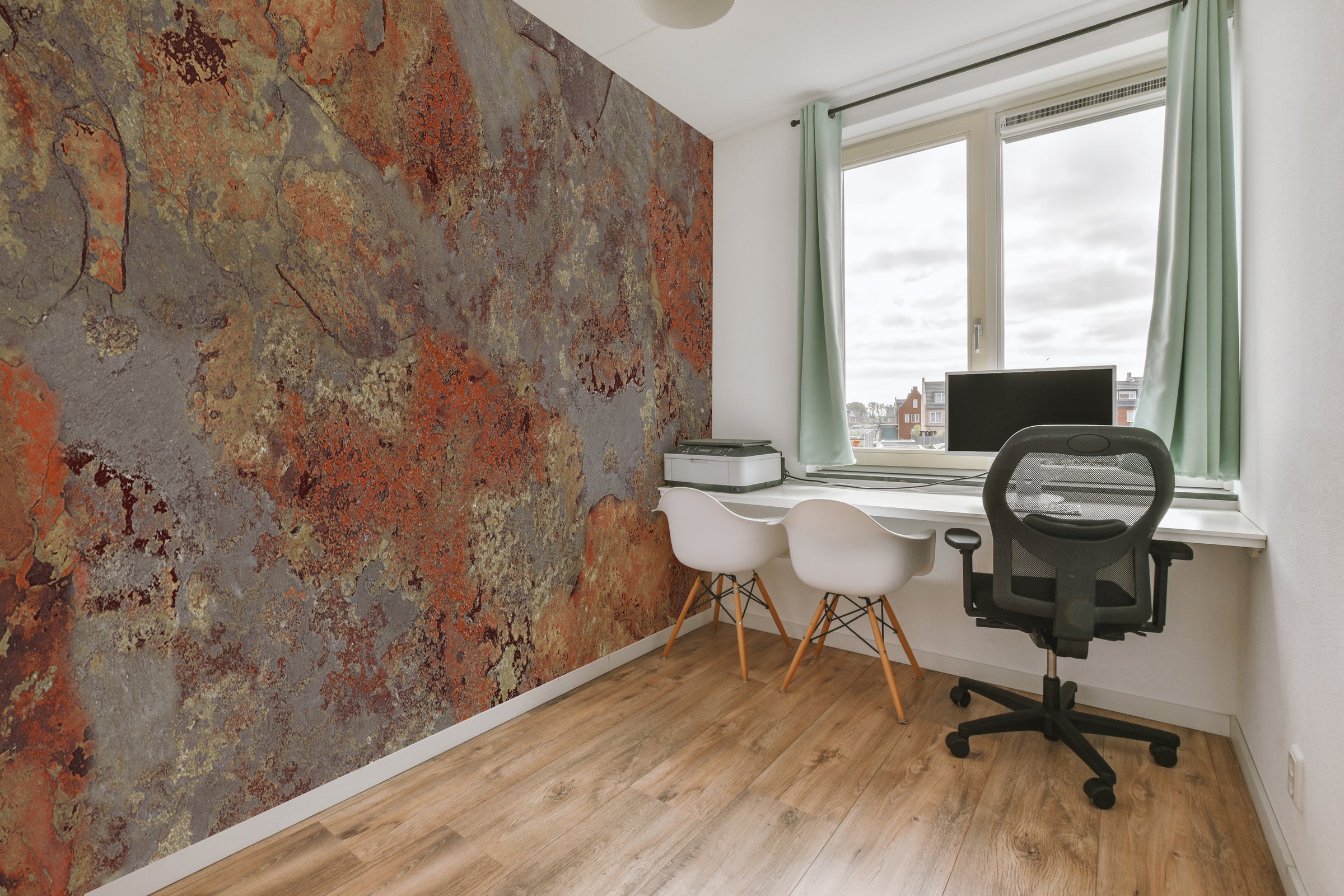 Aged Metallic Stone Wall Mural | Gray Orange Removable Wallpaper