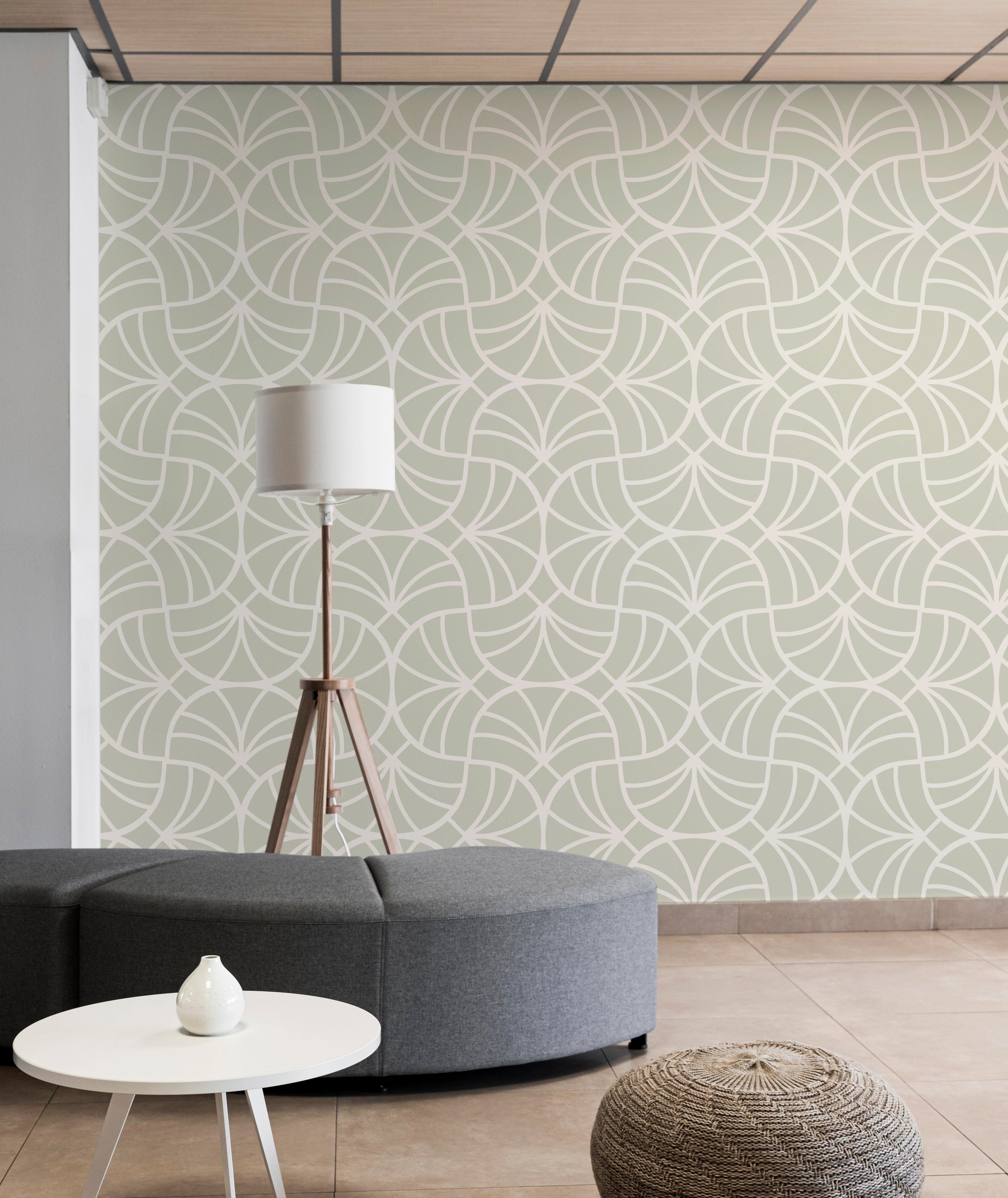 Neutral Geometric Wallpaper | Soft Sage Peel and Stick Decor