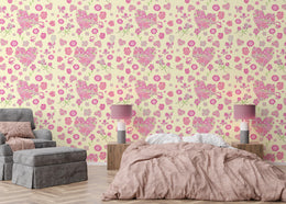 Pink Butterfly Floral Wallpaper | Pastel Heart Peel and Stick Decor
