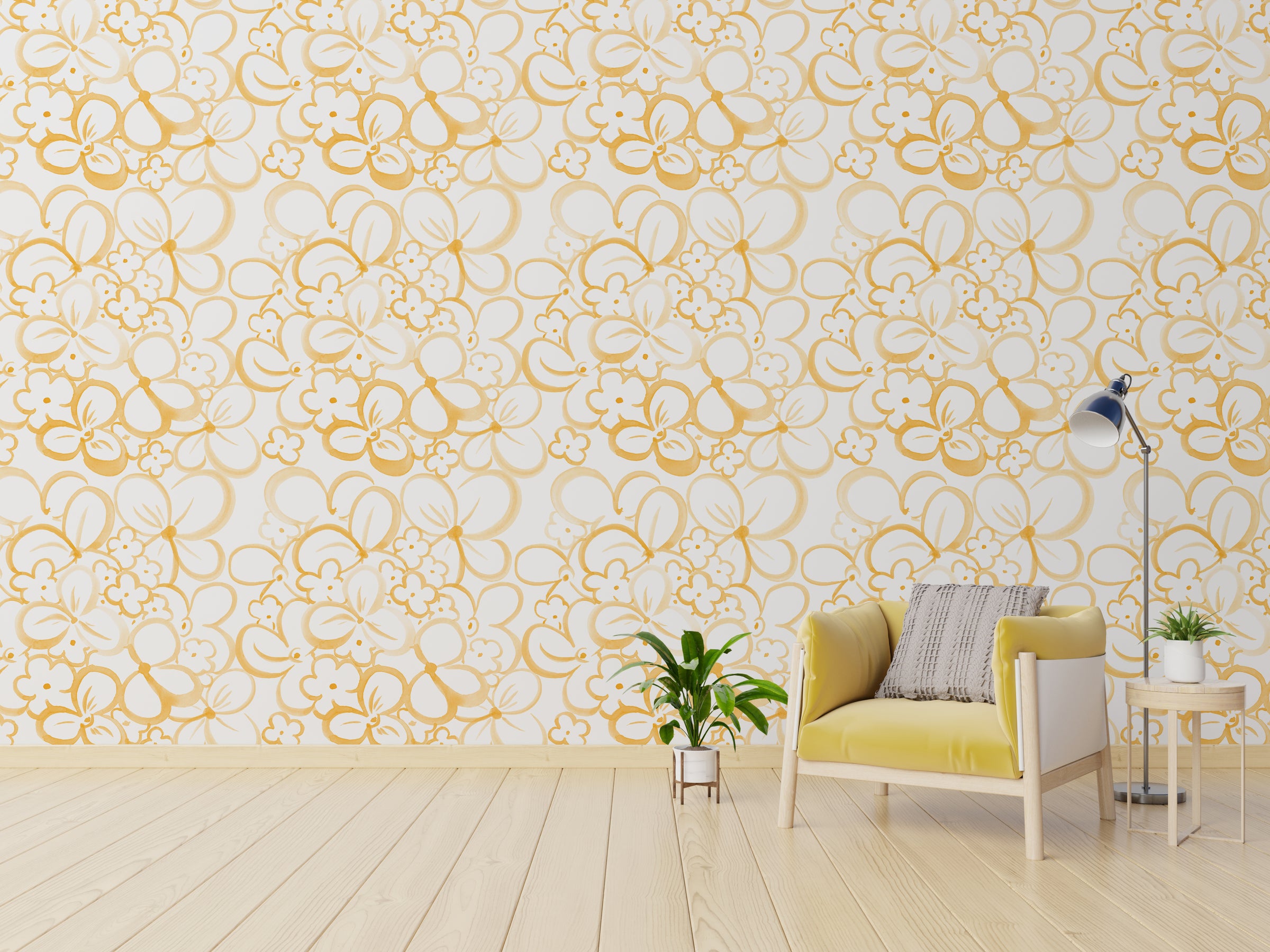 Golden Bloom Floral Room Decor | Yellow Peel and Stick Wallpaper