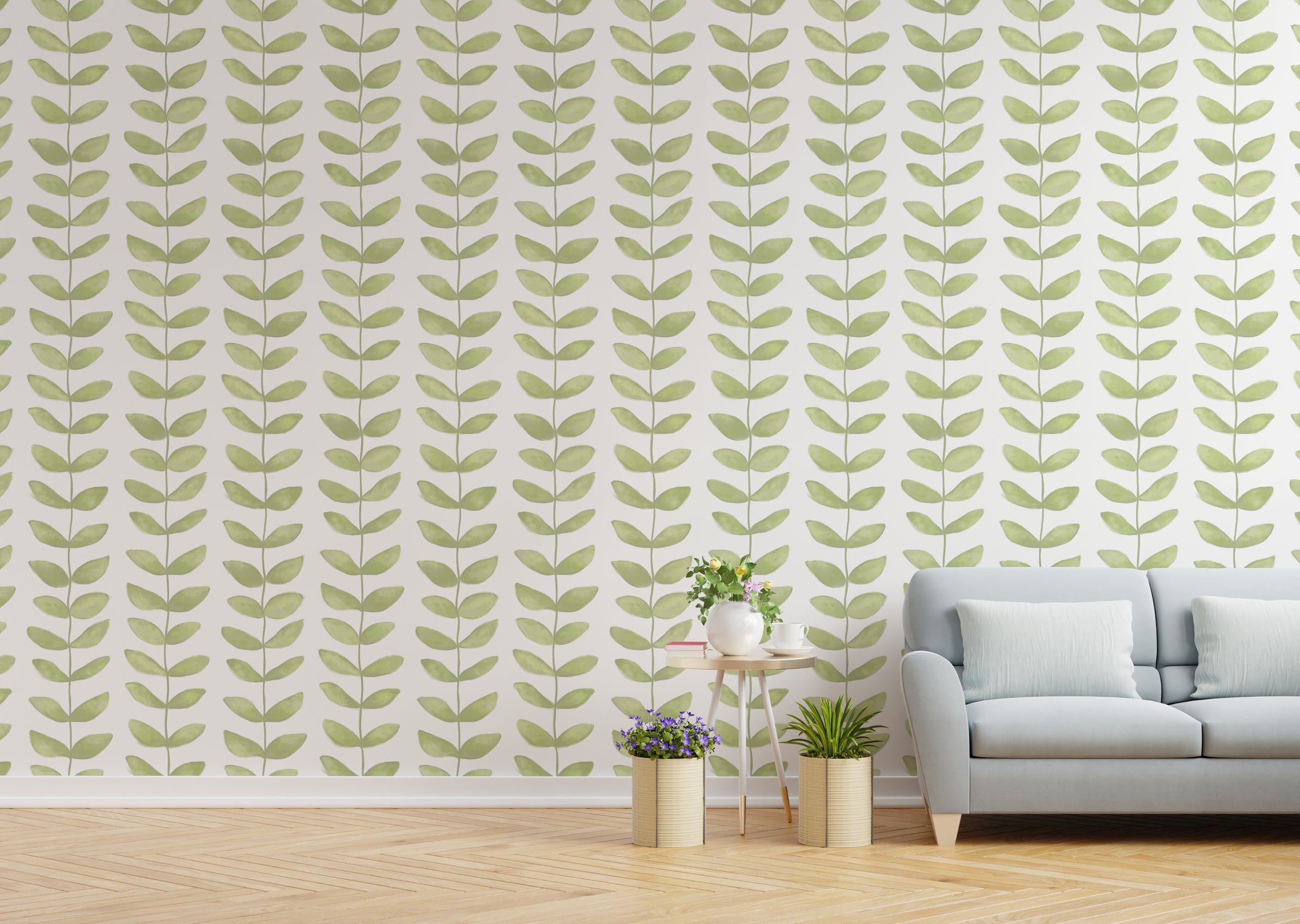 Green Leaf Repeat Pattern Wallpaper Mural