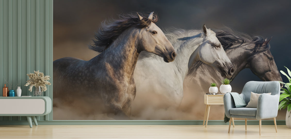 Running Horse Wallpaper Rustic Wild Stallion Wall Design Living Room Decor