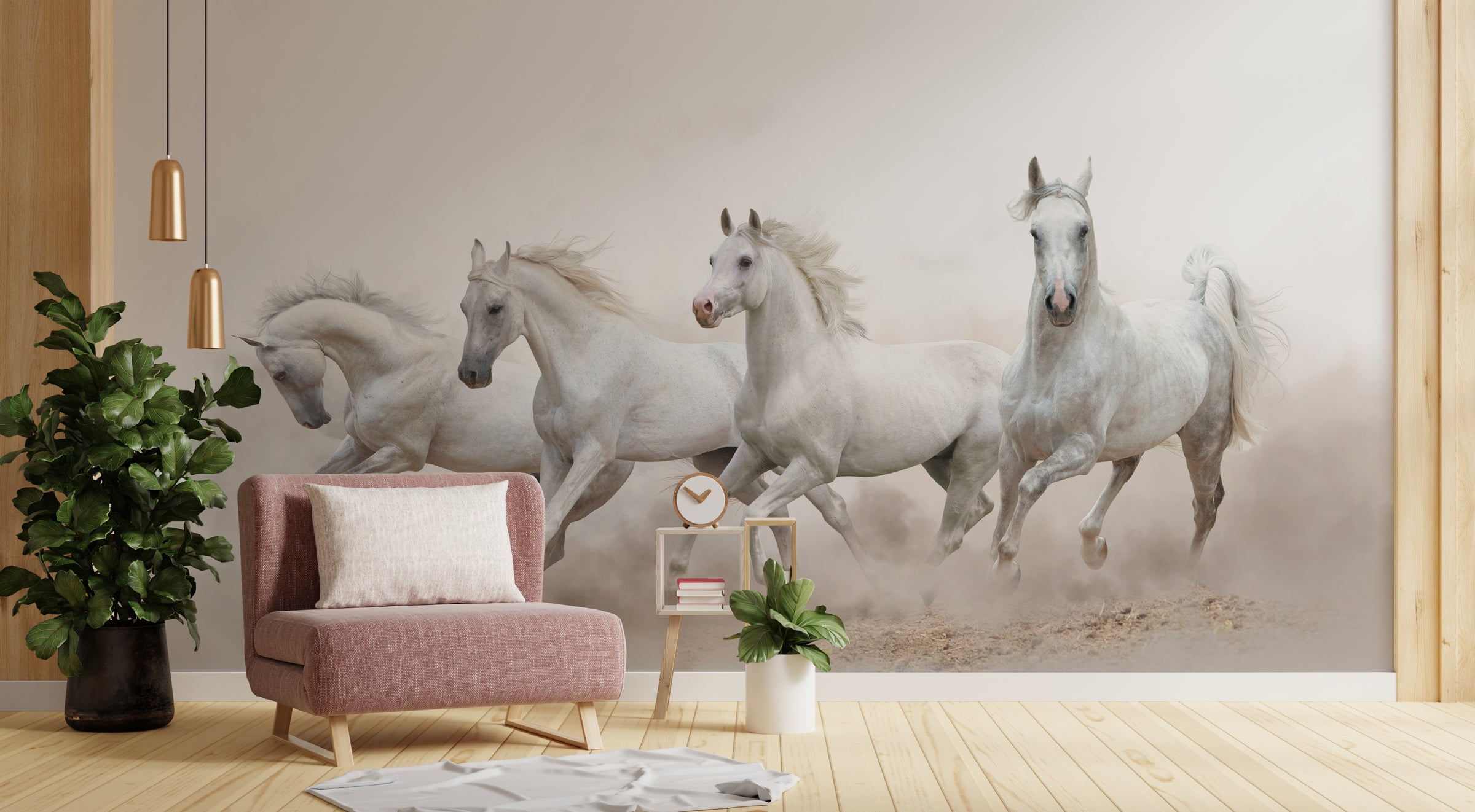 White Horse Running Wallpaper| Luxurious Western Ranch Peel and Stick Decor