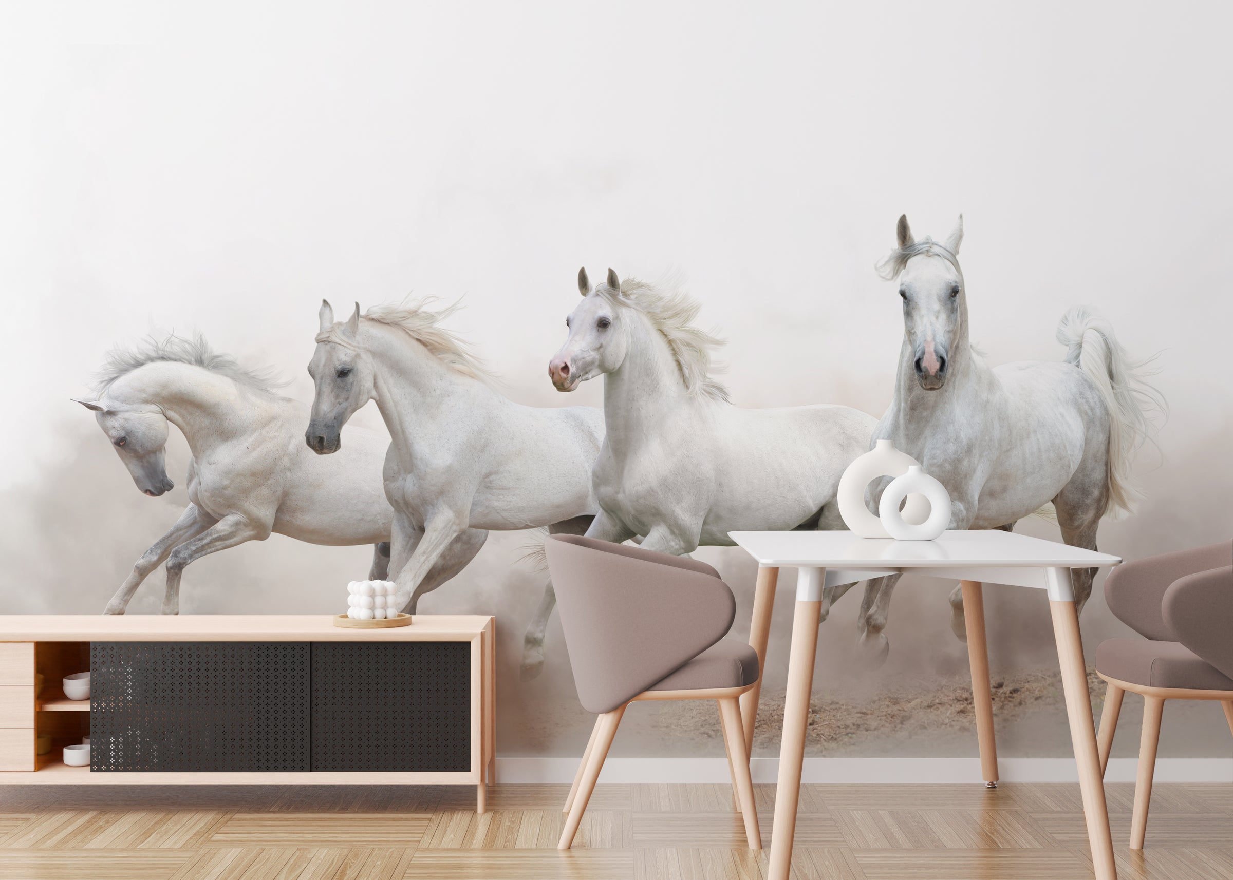 White Horse Running Wallpaper| Luxurious Western Ranch Peel and Stick Decor