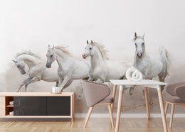 White Horse Running Wallpaper| Luxurious Western Ranch Peel and Stick Decor