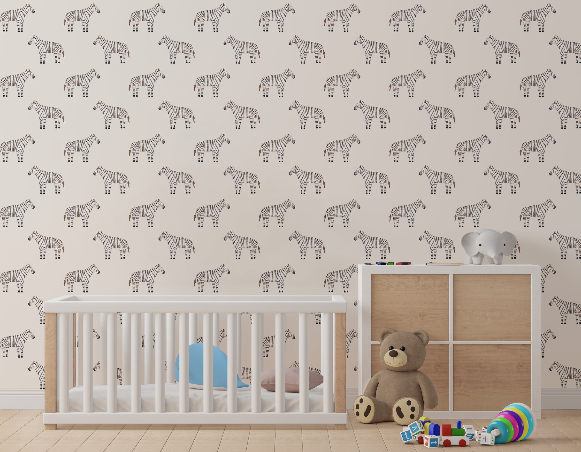 Cute toddler bedroom decor enhanced with safari wildlife illustration wall decor producing engaging visual feature in playful spaces