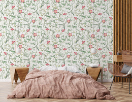 French Floral Design | Pink Roses Removable Wallpaper for Bedroom